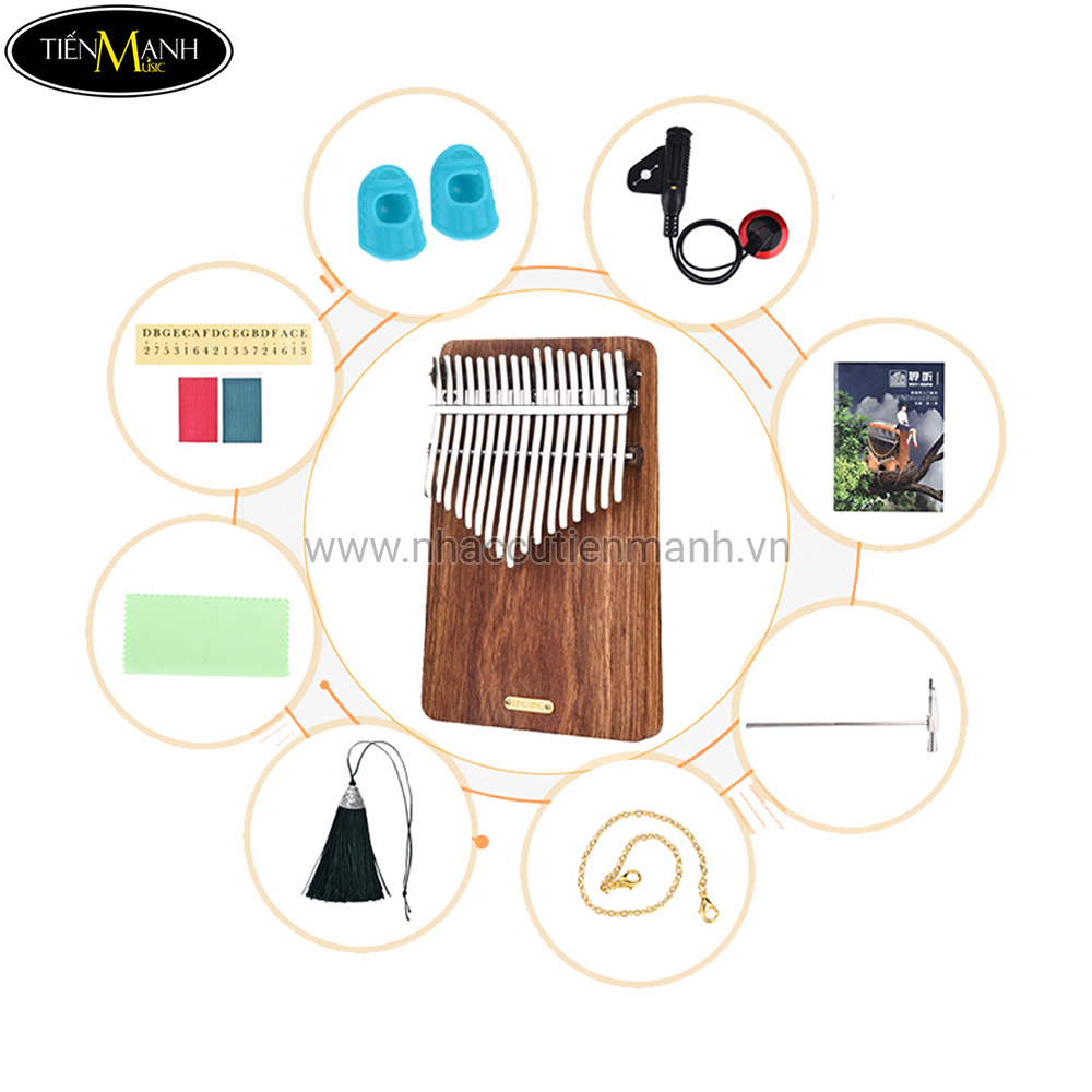 Đàn Kalimba Ling Ting 17 Phím Mặt Gỗ Nguyên Tấm Nâu LT-K17P
