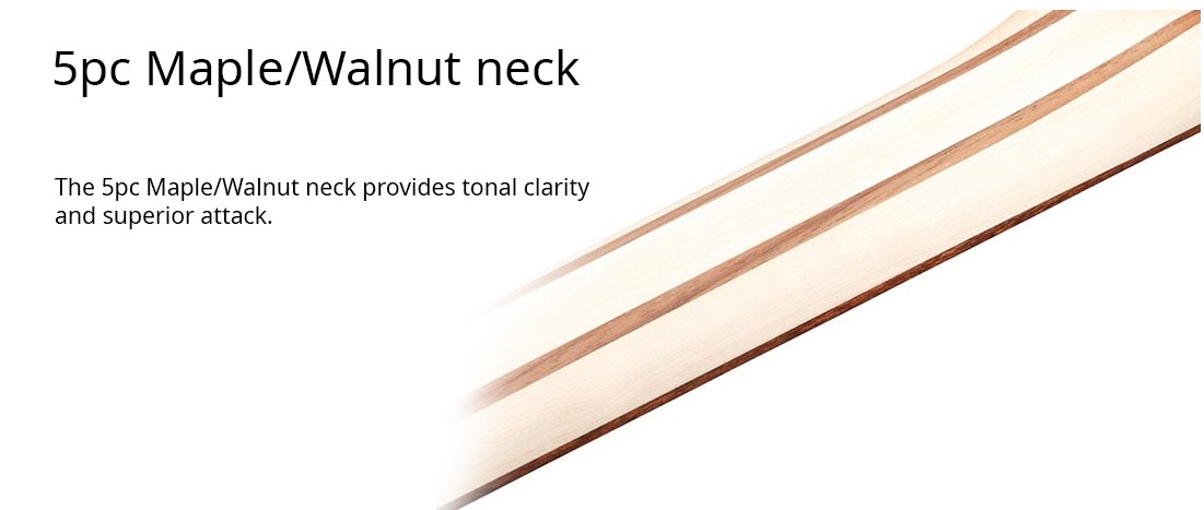 The 5pc Maple/Walnut neck provides tonal clarity and superior attack.