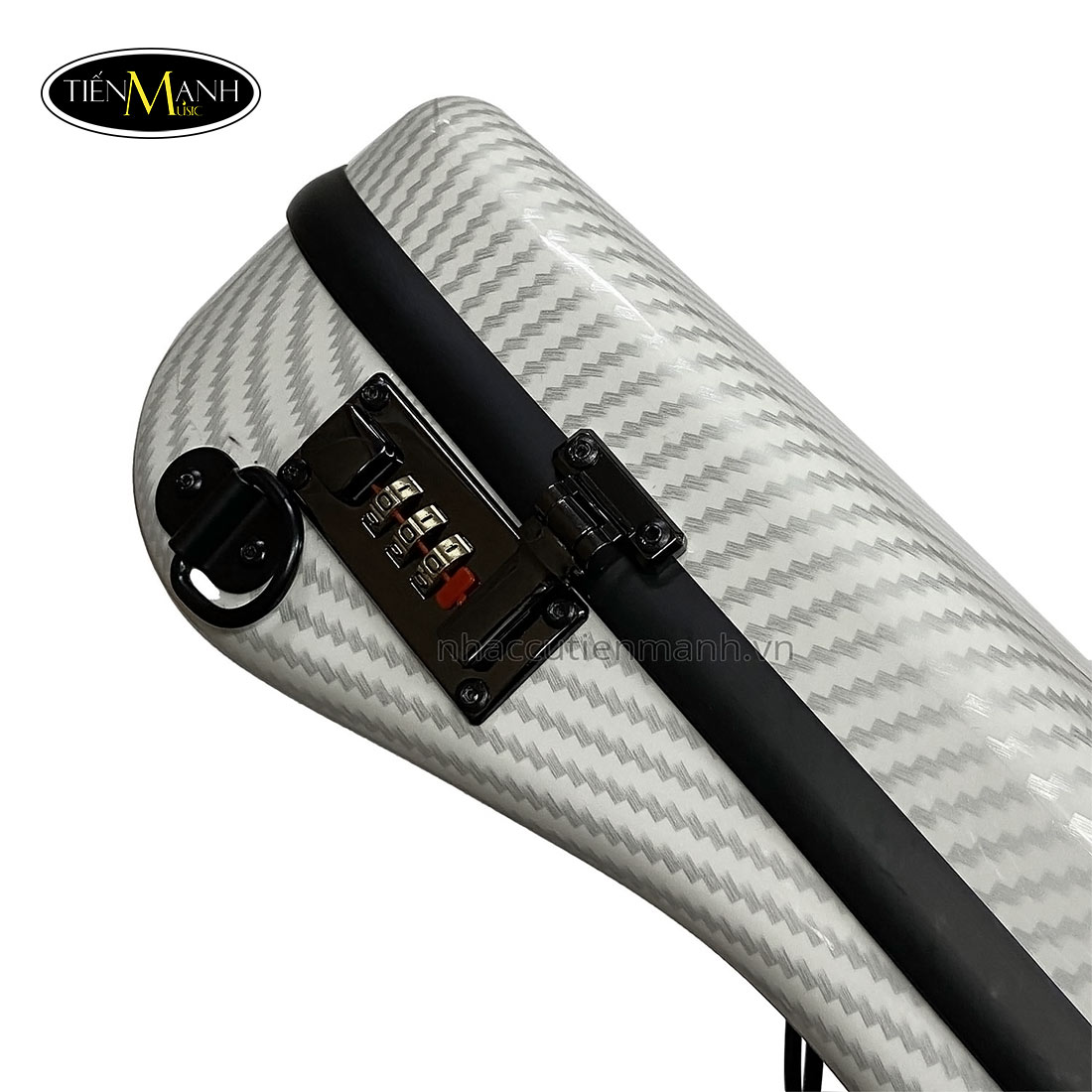 Hộp Đàn Violin Carbon Dáng Vát To Màu Trắng Caro Kẻ Chéo Xám Size 4/4