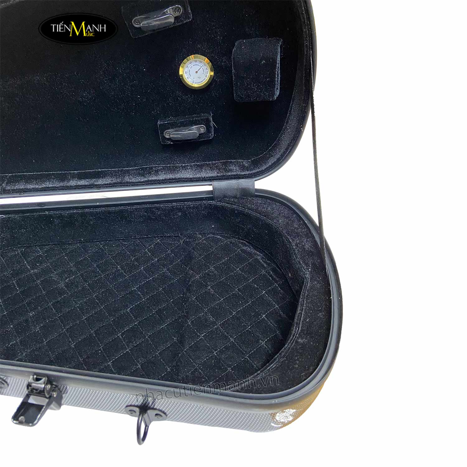 Hộp đàn violin carbon tròn thường màu đen chấm bi size 4/4