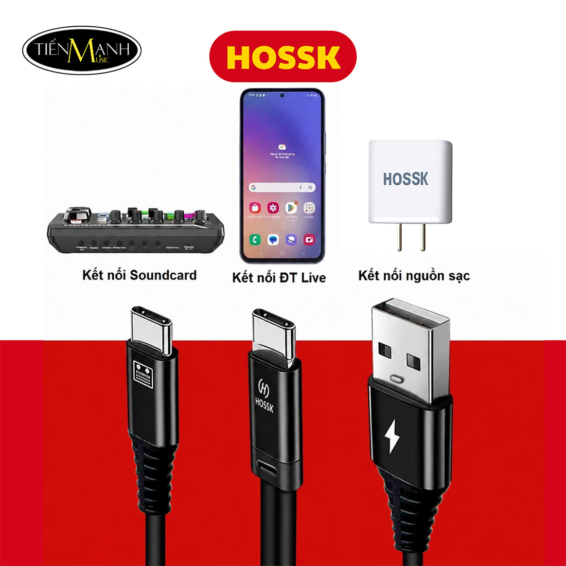 Dây livestream Hossk Hỗ trợ cổng OTG cho âm thanh stereos