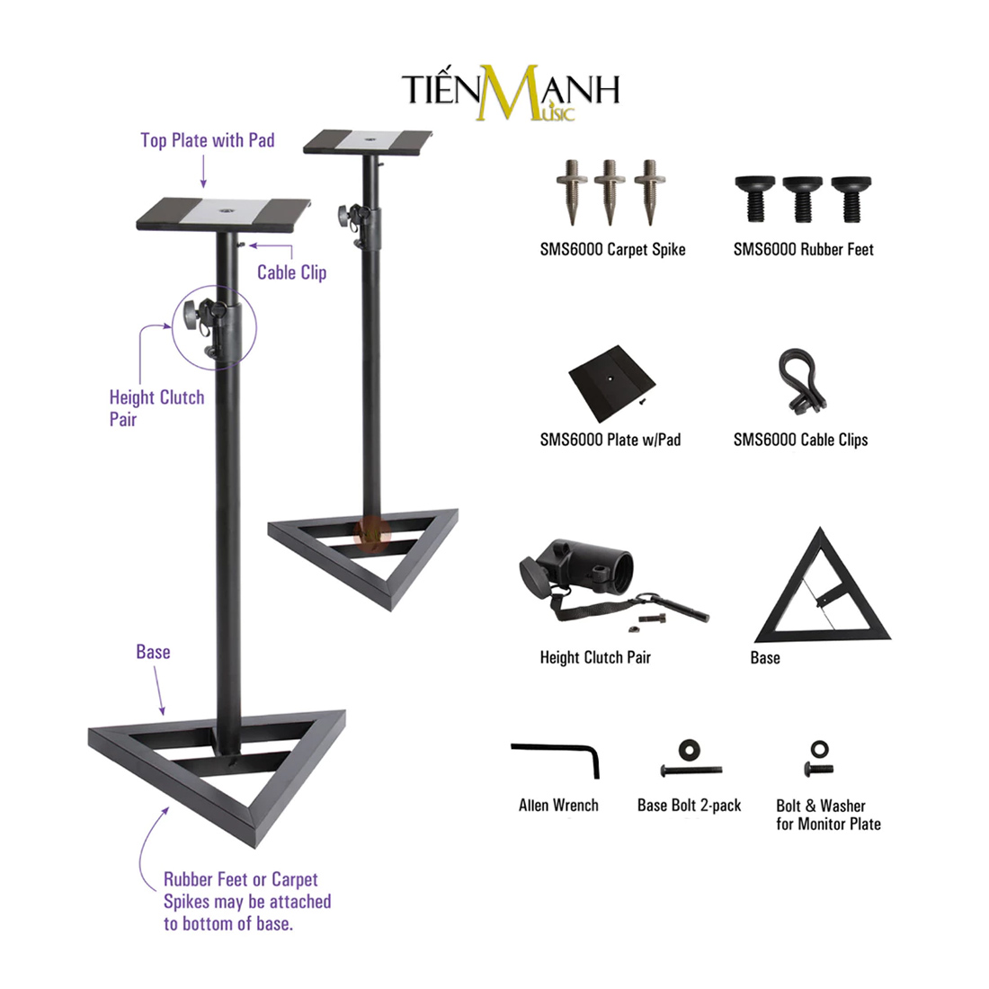 [Một cặp] Chân Loa Kiểm Âm On-Stage SMS6000, Monitor Speaker Stand, Chân tam giác