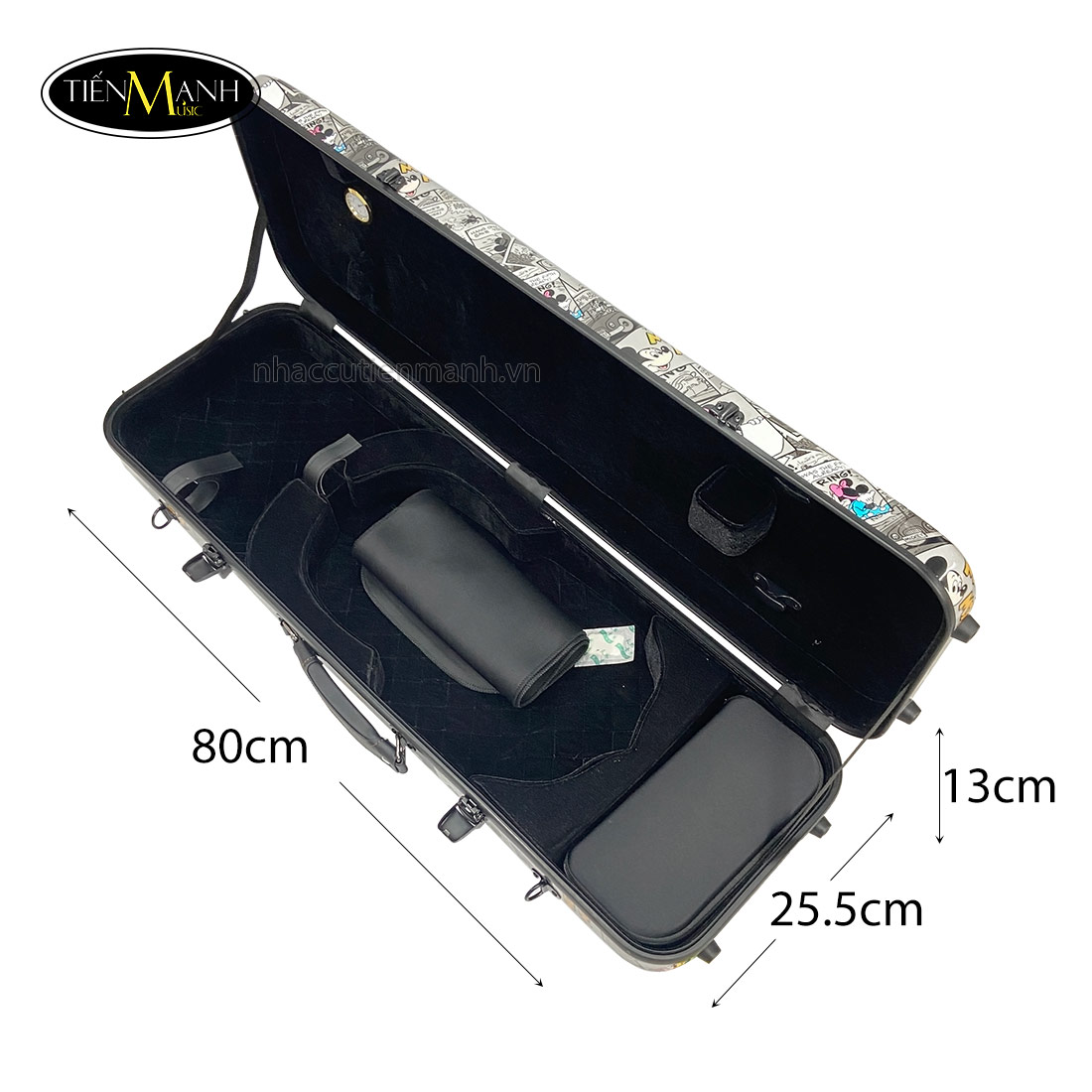 Hộp Đàn Violin Carbon Vuông Màu Ghi Mickey size 4/4