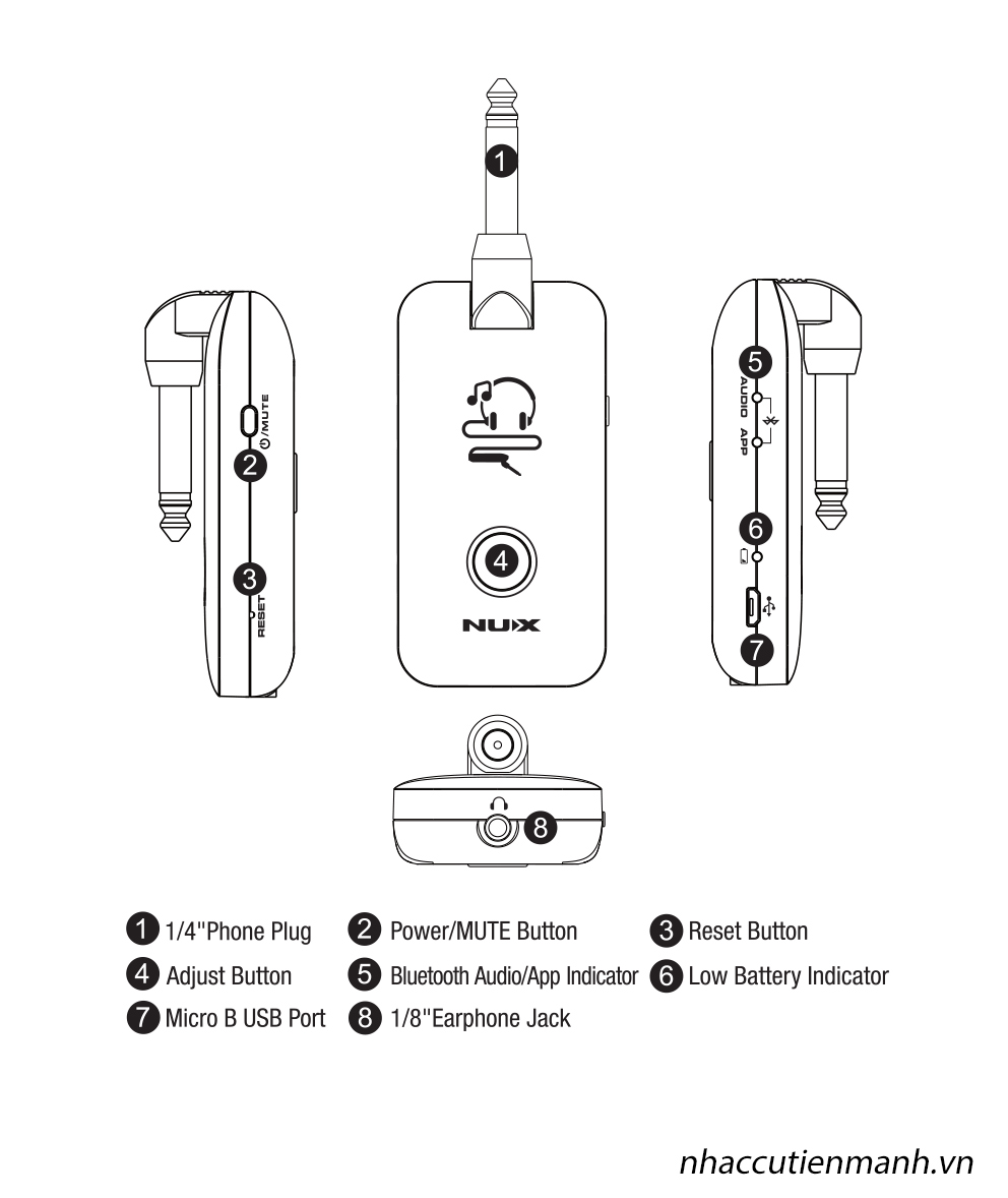 Nux Mighty Plug MP2, Earphone Amplug Bluetooth Amply Cho Tai Nghe Kết Nối Guitar Electric và Bass