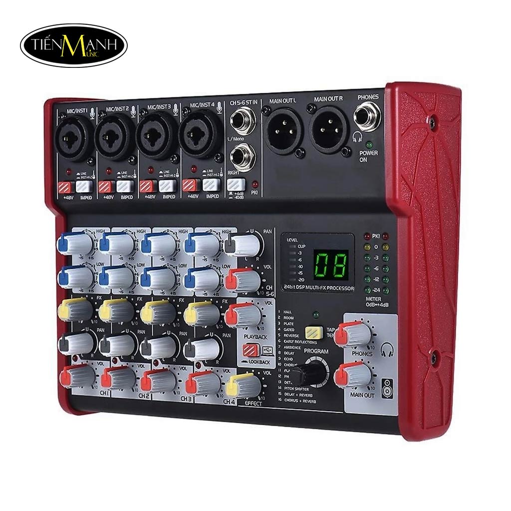 Bàn Trộn Âm Thanh Mixer 6 Cổng RK68, Mixing Hát Karaoke, Hát Livestream Nhiều Hiệu Ứng