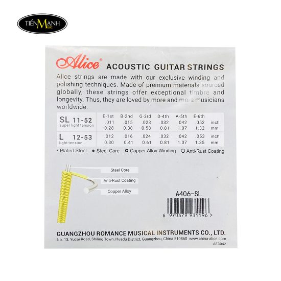 Dây Guitar Acoustic Alice A406SL ( 11-52 ) - [Bộ và Lẻ ]