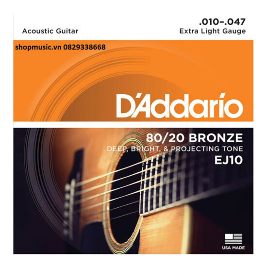 Dây Đàn D´Addario 80/20 Bronze EJ10 10 47 Extra Light gauge