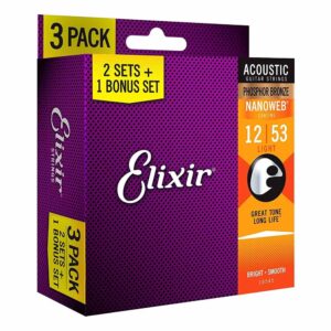 Pack 3 bộ Dây Đàn Guitar Acoustic Elixir 16545 (Cỡ 12-53 Phosphor Bronze - Phủ lớp Nanoweb)