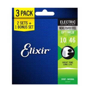 Pack 3 Bộ Dây Đàn Điện Elixir Electric Guitar Strings 16552 (Cỡ 10-46 - Nick Plated Steel - Phủ lớp Optiweb cao cấp)