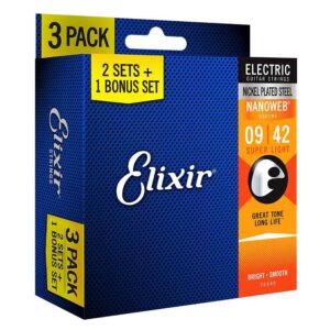 Pack 3 bộ Dây Đàn Guitar Electric Elixir 16540 (Cỡ 9-42 -  Phủ lớp Nanoweb cao cấp)