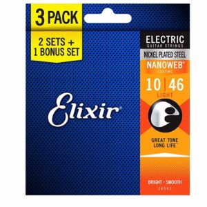 Pack 3 bộ Dây Đàn Guitar Electric Elixir 16542 (Cỡ 10-46 - Phủ lớp Nanoweb cao cấp)