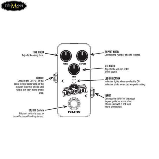 Phơ Guitar Nux NDD2 Konsequent Digital Delay Mini Pedal 800ms Nhạc