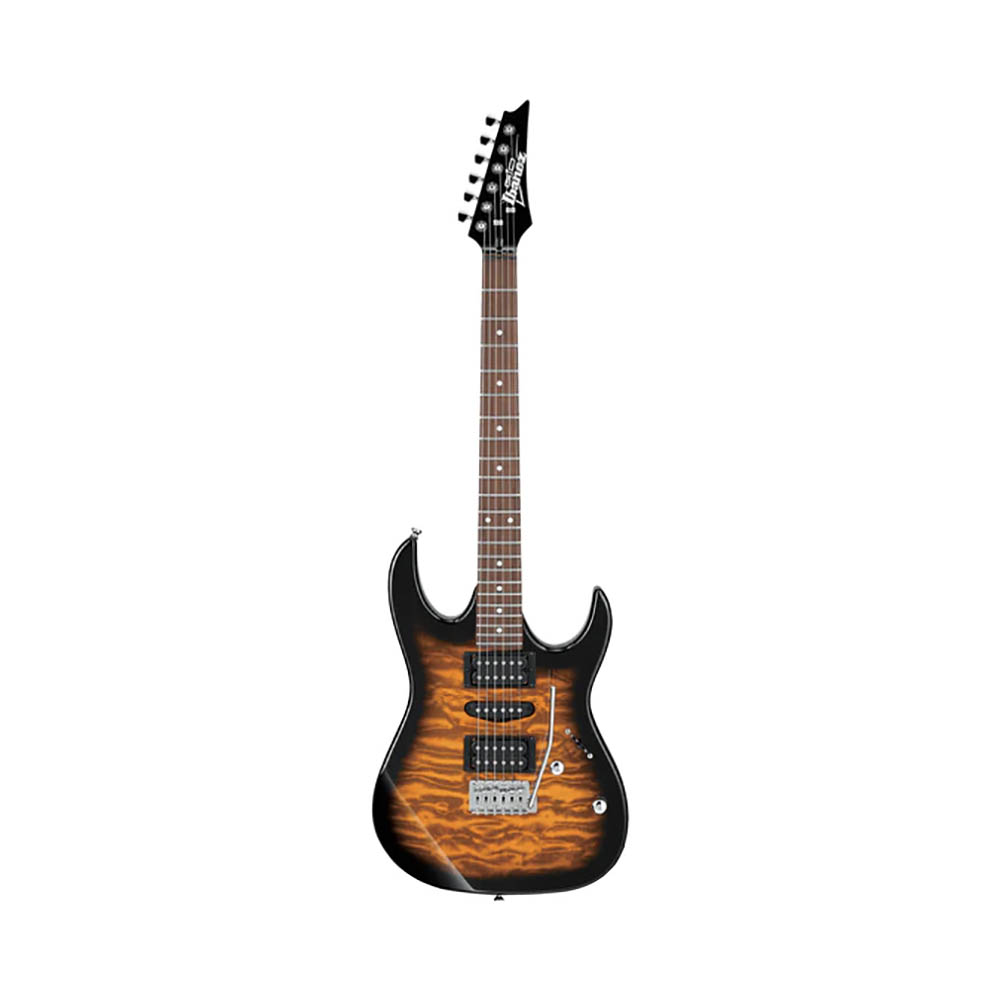 Đàn guitar điện Ibanez Gio GRX70QA-SB được làm bằng gỗ poplar với phần top là quilted maple