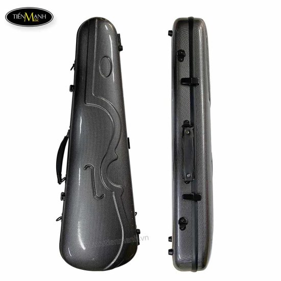 Hộp đàn violin carbon tròn thường màu đen chấm bi size 4/4