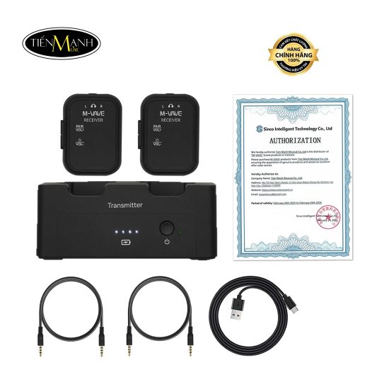 Bộ Thu Phát Audio Stereo Không Dây M-Vave WP-12 ( Kèm Hộp Sạc ), Wireless System 2.4Ghz (Cho Tai Nghe, Bàn Trộn, Thiết Bị Audio…) - 1 Phát 2 Nhận cho 2 Tai nghe