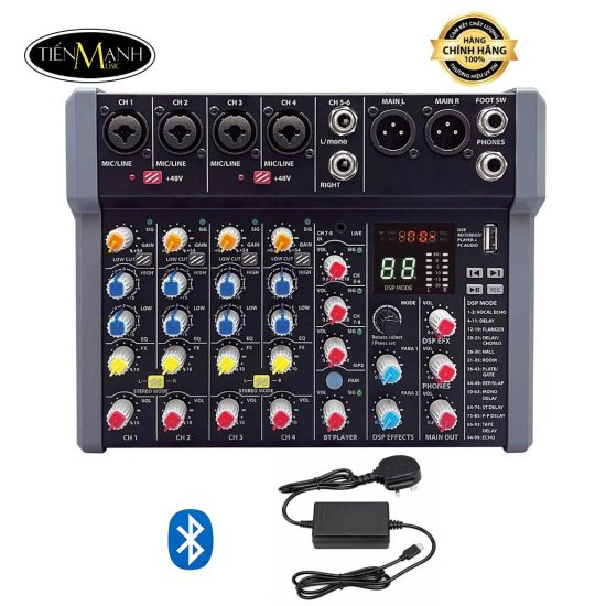 bàn trộn âm thanh mixer 6 cổng a48 mixing hát livestream karaoke đa hiệu ứng có bluetooth