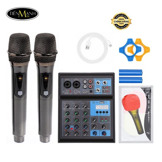 Bộ 2 Micro Không Dây Kèm Mixer UT4-PRO, Micro Cầm Tay Hát Live Stream Vocal, Micro Karaoke Wireless Audio Interface