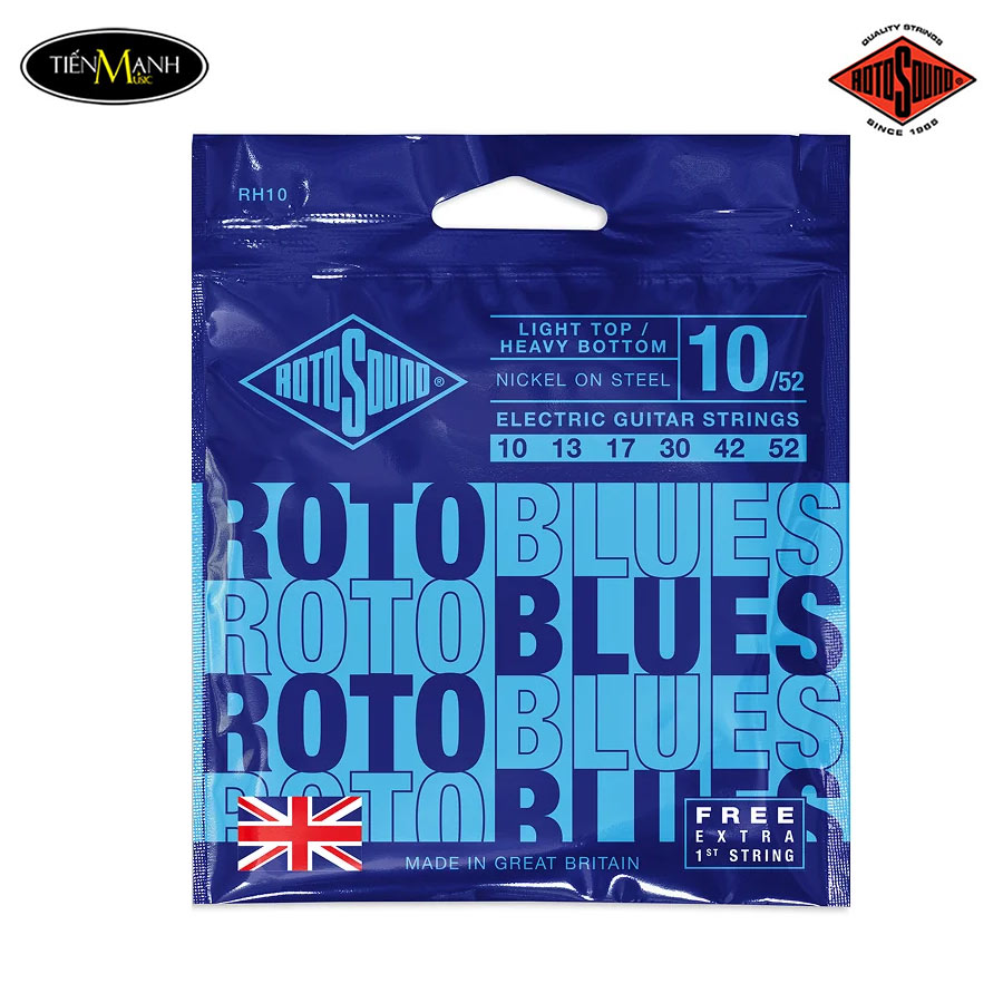 Dây Đàn Guitar Điện Rotosound RH10 ( 10-52 ) Light Top Heavy Bottom, Roto Blue Nickel On Steel Electric Guitar Strings