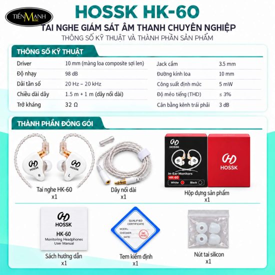 Tai Nghe Kiểm Âm Nhét Tai HOSSK HK-60 - Ảnh 3